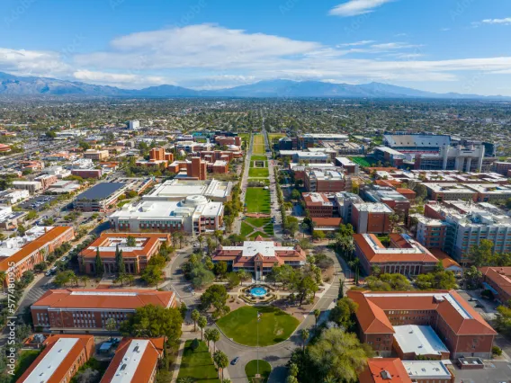 A birds eye view of the University of Arizona campus.  