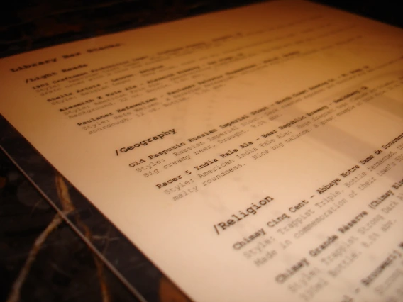 Paper with type face font