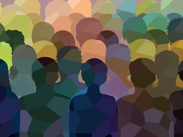 Overlapping, multicolored human illustrations in silhouette.