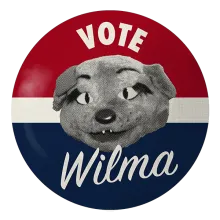 Vintage pin that says: "Vote Wilma"